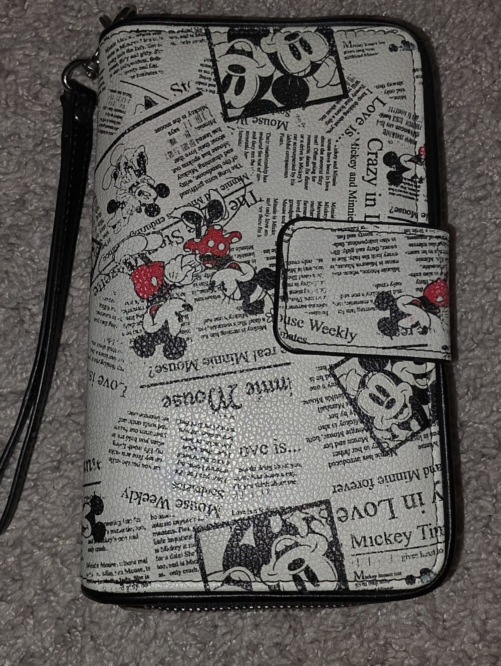 Disney Minnie & Mickey Newspaper Print Wallet - White with Red Accents